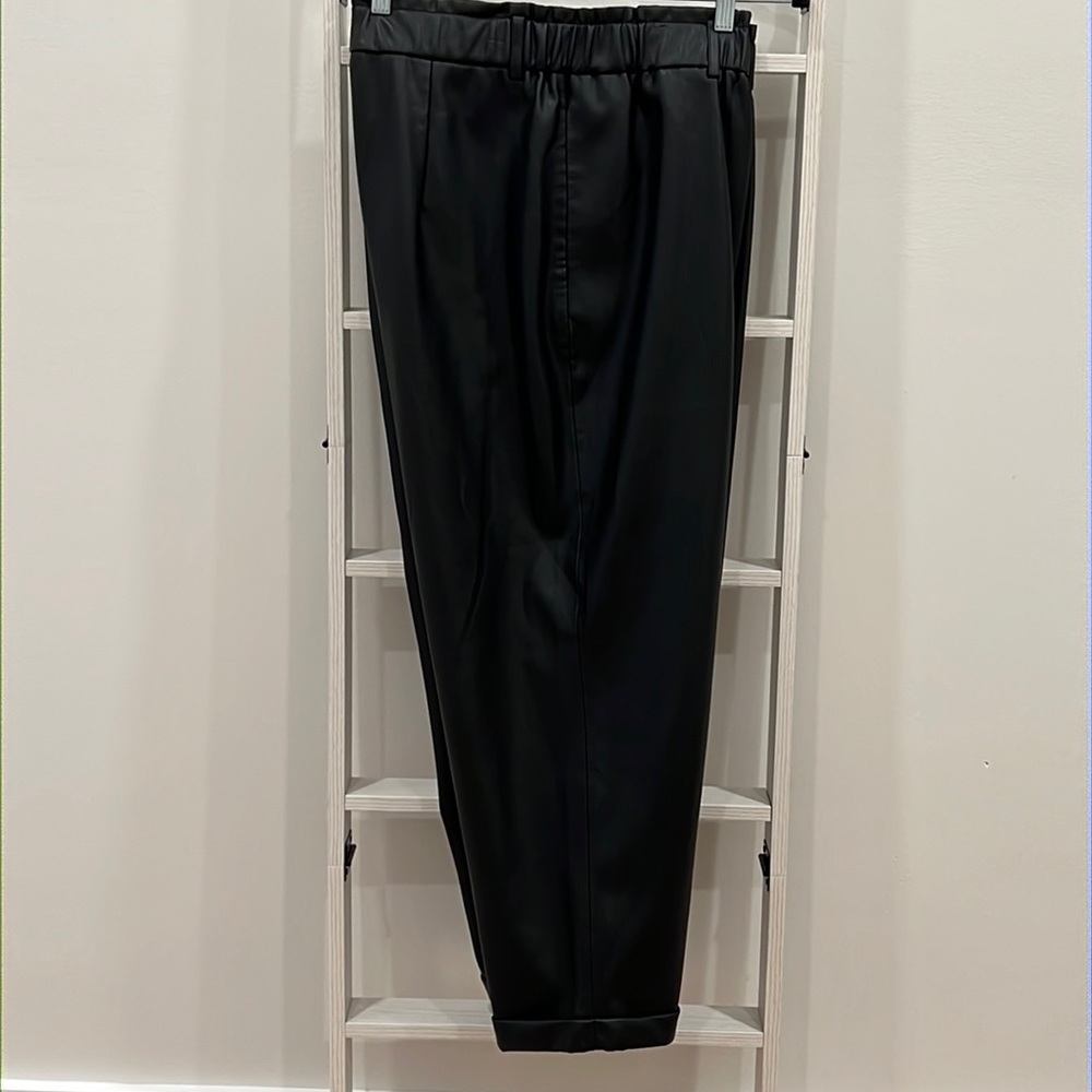 VIOLETA Faux Leather Adjustable Waist Cropped Pants
